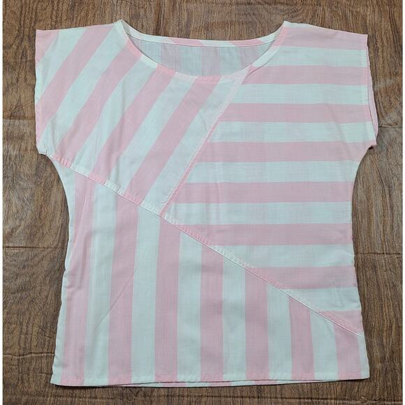 Seperate Pleasures by California Tops - Vintage 1980's Pink/ White Striped Cap Sleeve Blouse Women's Size 5 Rare